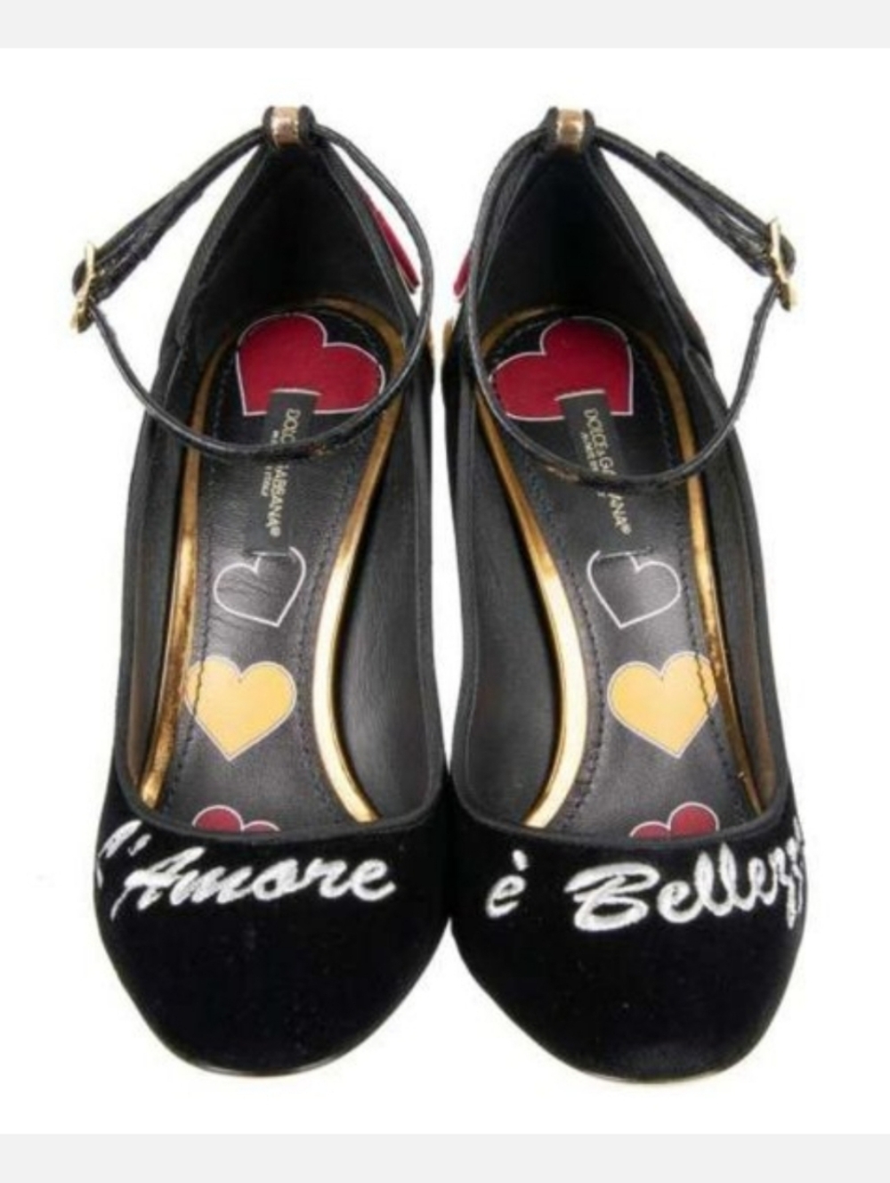 Mint Condition Dolce & Gabbana Velvet Ankle Strap Hearts Pumps VALLY L'Amore